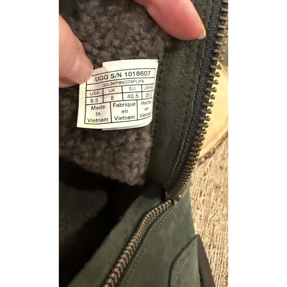 UGG Niels III Waterproof Olive Green Moto Boots Size 9.5‎ US – Sheepskin Lined - Picture 11 of 11